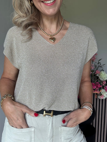 Kastgeluk top v hals lurex